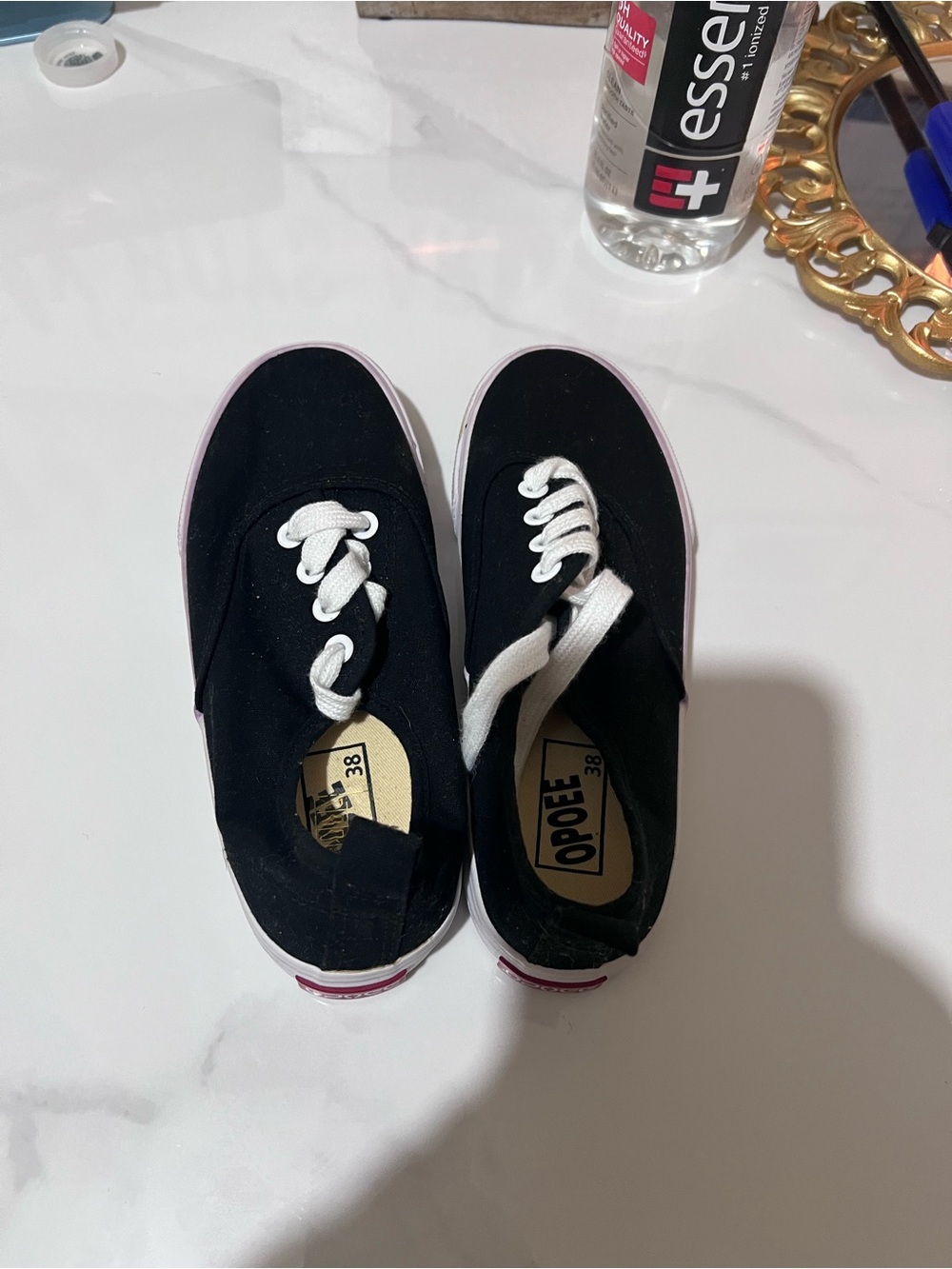 Kids Black Canvas Sneakers with White Laces